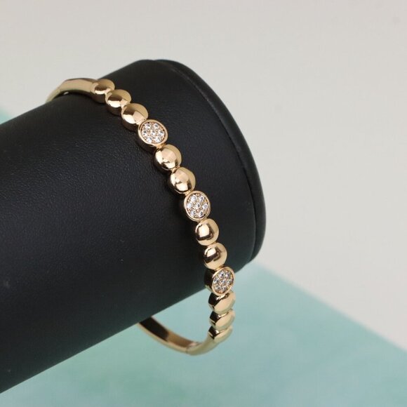 Elegant Rose Gold Bangle with Glossy Studded Circle Accents, XPBL0508 - Picture 7 of 12